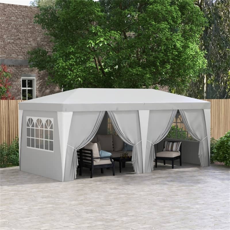 Light Grey Canopy Tent with Windows and 3 Height Settings Ground Stakes Included Carry Bag - 232.25" L x 117" W x 112.25" H