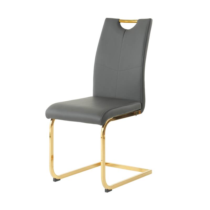 Modern PU 2 Piece Kitchen Dining Chair Set with Cushions, Metal Legs, High Back for Dining Room Kitchen Living Room Bedroom
