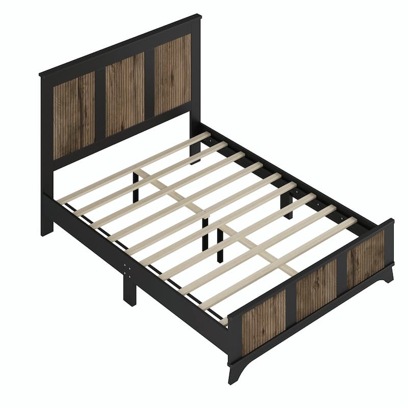 4-Piece Bedroom Set: Farmhouse Platform Bed, Nightstand, and Dresser with Metal Handles