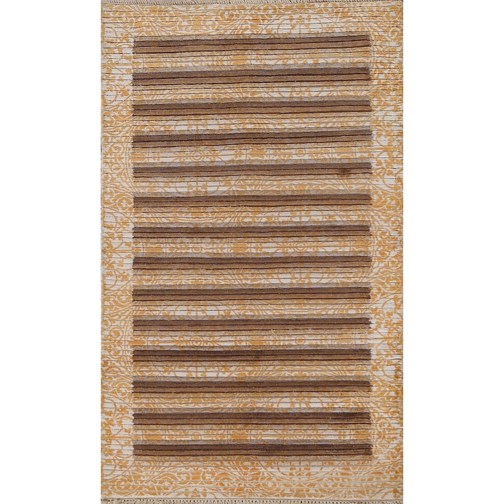 Striped Abstract Oriental Accent Rug Handmade Modern Wool Carpet - 2'9"x 4'11"