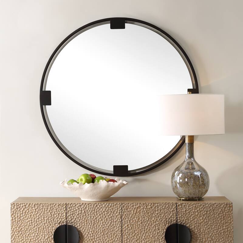 Uttermost Cornelia Black Round Mirror - 42.5'' H X 42.5'' W X 1.25'' D