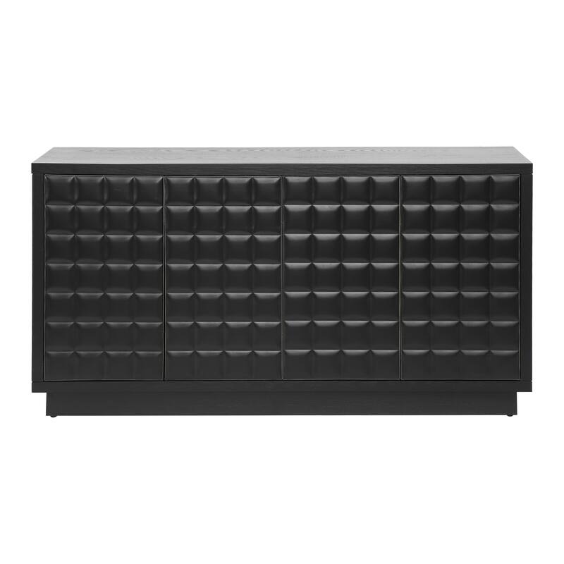 Buffet Cabinet with Storage, 4-Door Wood Sideboard with Adjustable Shelves, Geometric Door Design, Modern Home Coffee Bar