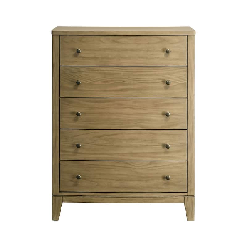 5 Drawers Wooden Chest with Tapered Legs in Natural Pine - Natural Pine - 5-drawer
