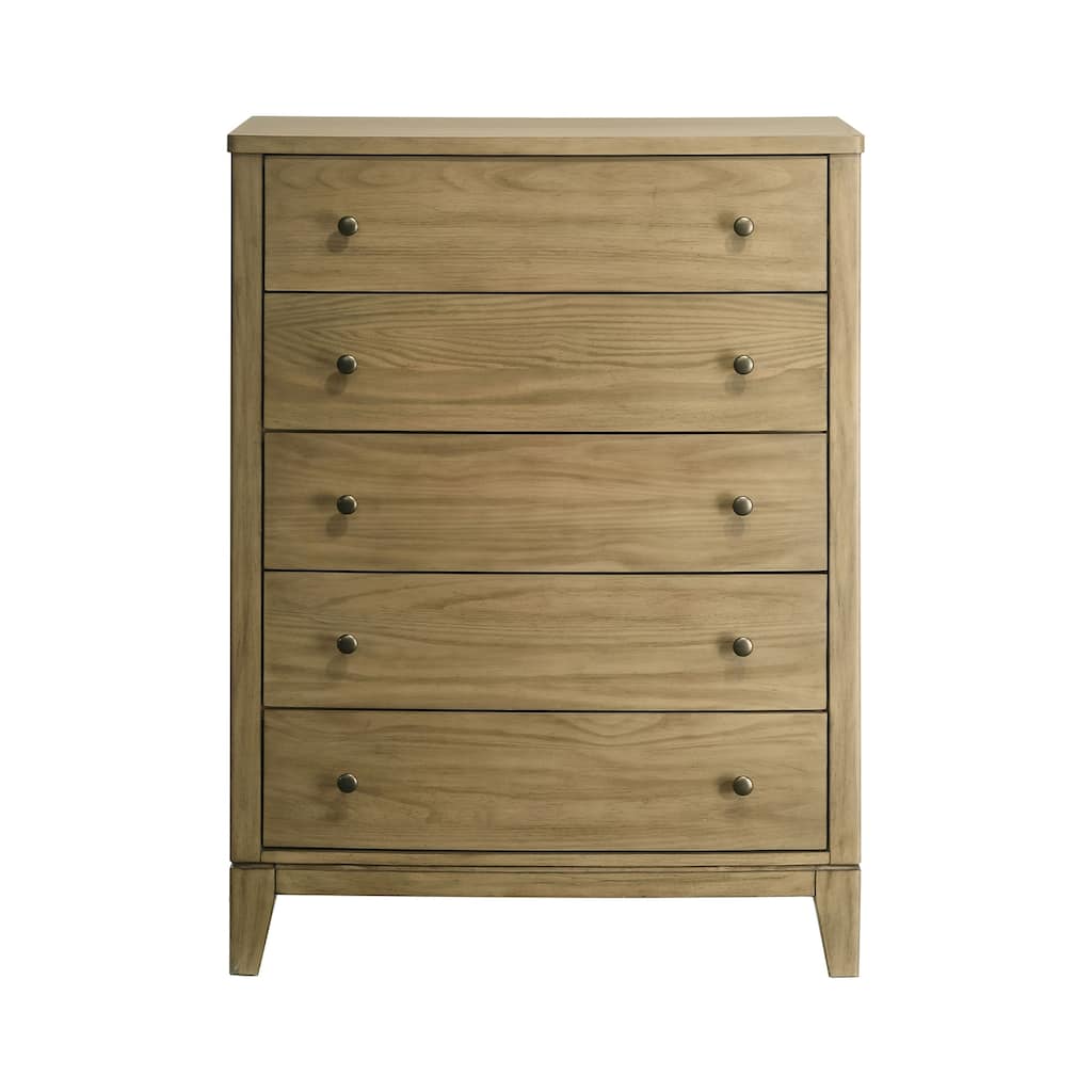 5 Drawers Wooden Chest with Tapered Legs in Natural Pine