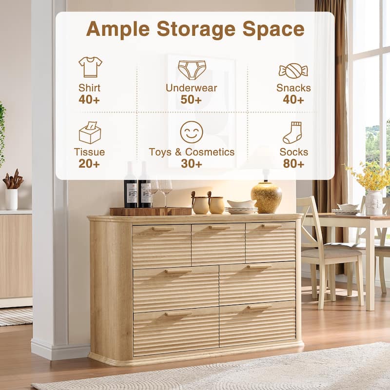 Modern 7 Drawer Dresser for Bedroom, Chest of Drawers - Oak