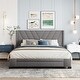 preview thumbnail 23 of 42, Queen Linen Upholstered Platform Bed with Storage Drawers & Headboard Grey - Queen