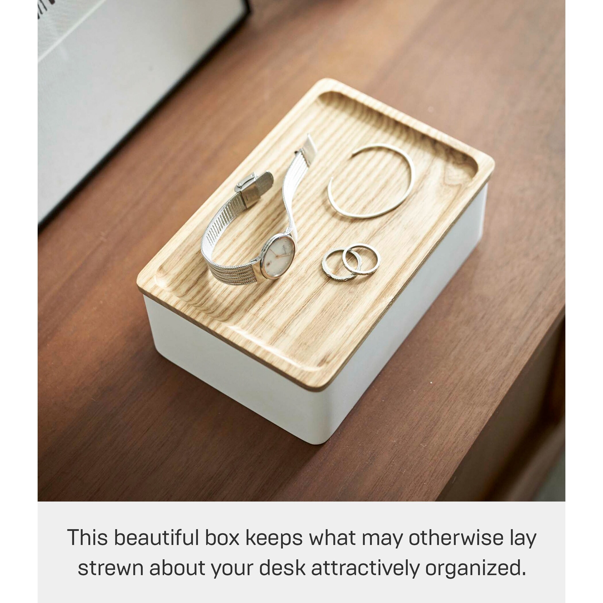 Yamazaki Home Accessory Box, Polystone, Lid - L 4.92 x W 7.28 x H