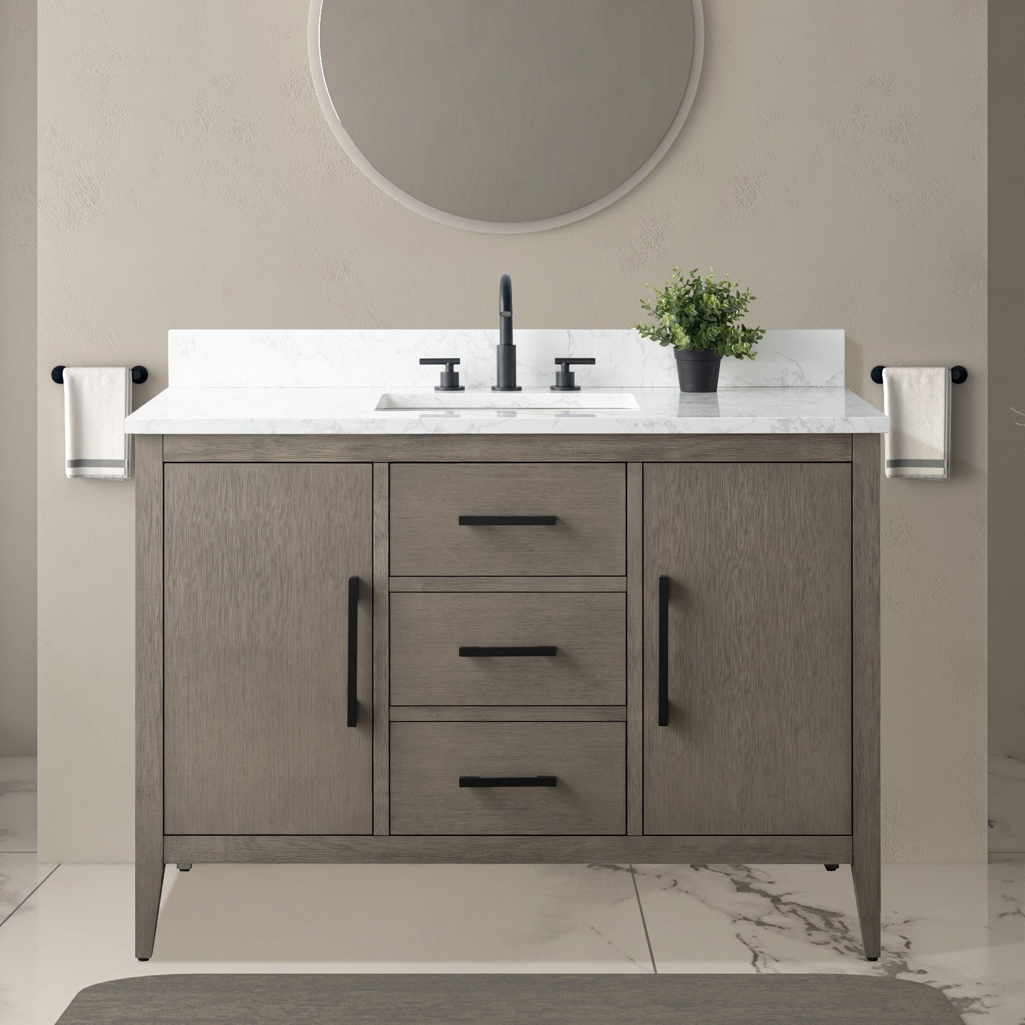 Vanity Art 48" Single Sink Bathroom Vanity Cabinet with Engineered Marble Countertop