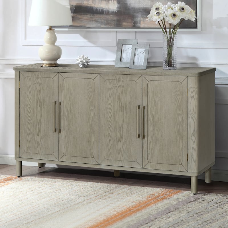 60'' Rounded Design Elements Throughout The Sideboard Including Tabletop, Legs, Four Side Furniture - Light Gray
