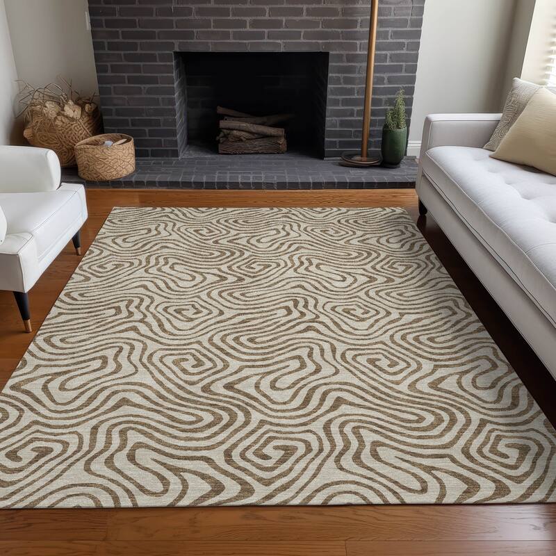 Machine Washable Indoor/ Outdoor Modern Trance Chantille Rug