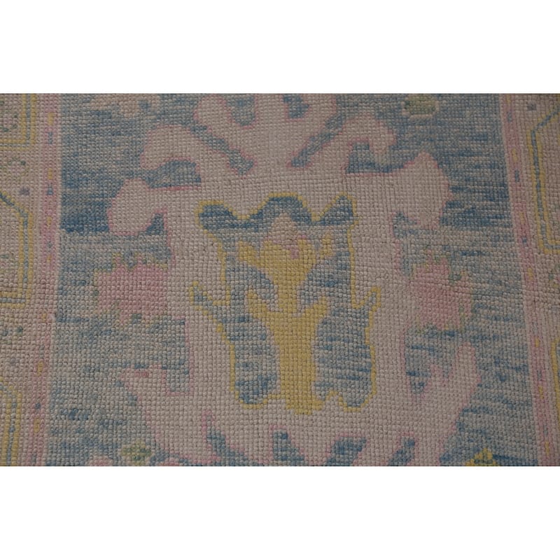 Hand Knotted Oriental 100% Wool Carpet Transitional Floral Navy Blue & Blues Oushak Runner Rug - 12' 9'' X 3' 2''