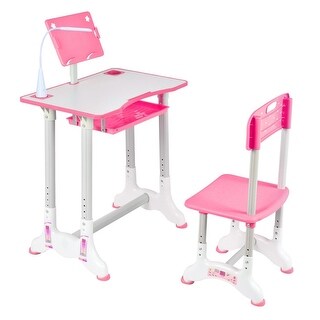 Height Adjustable Study Desk And Chair Set With Desktop And Drawer ...