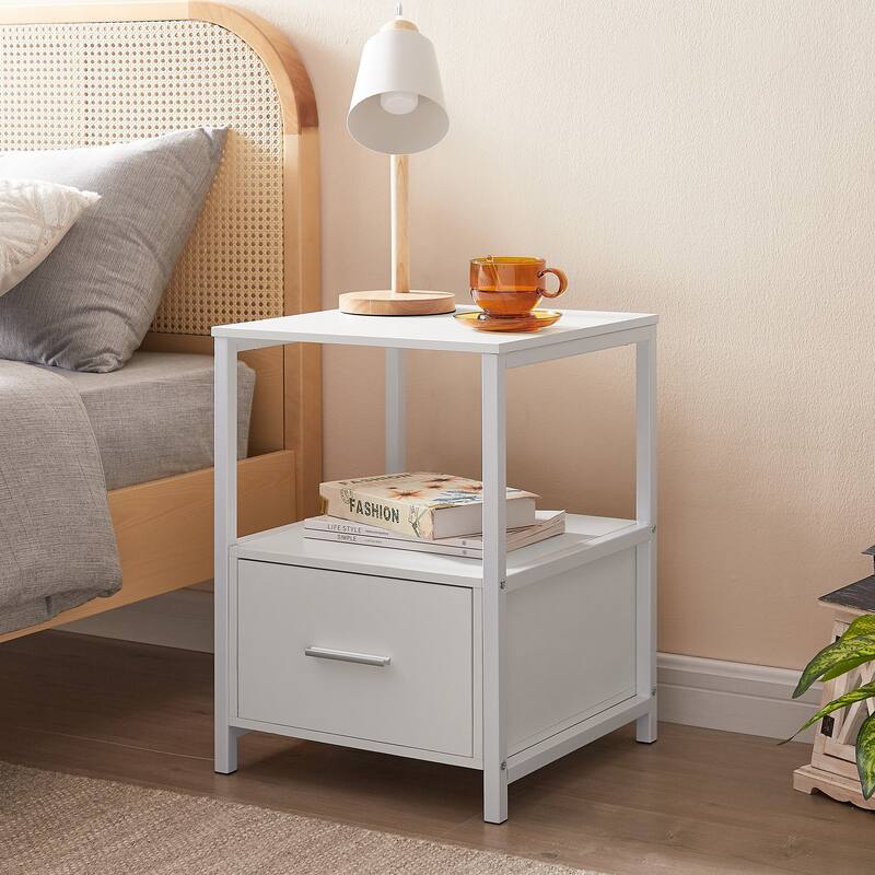 VECELO Nightstand Set of 1/2, Modern Square Side End Table, Living Room, Study Metal Frame - 1-piece - White