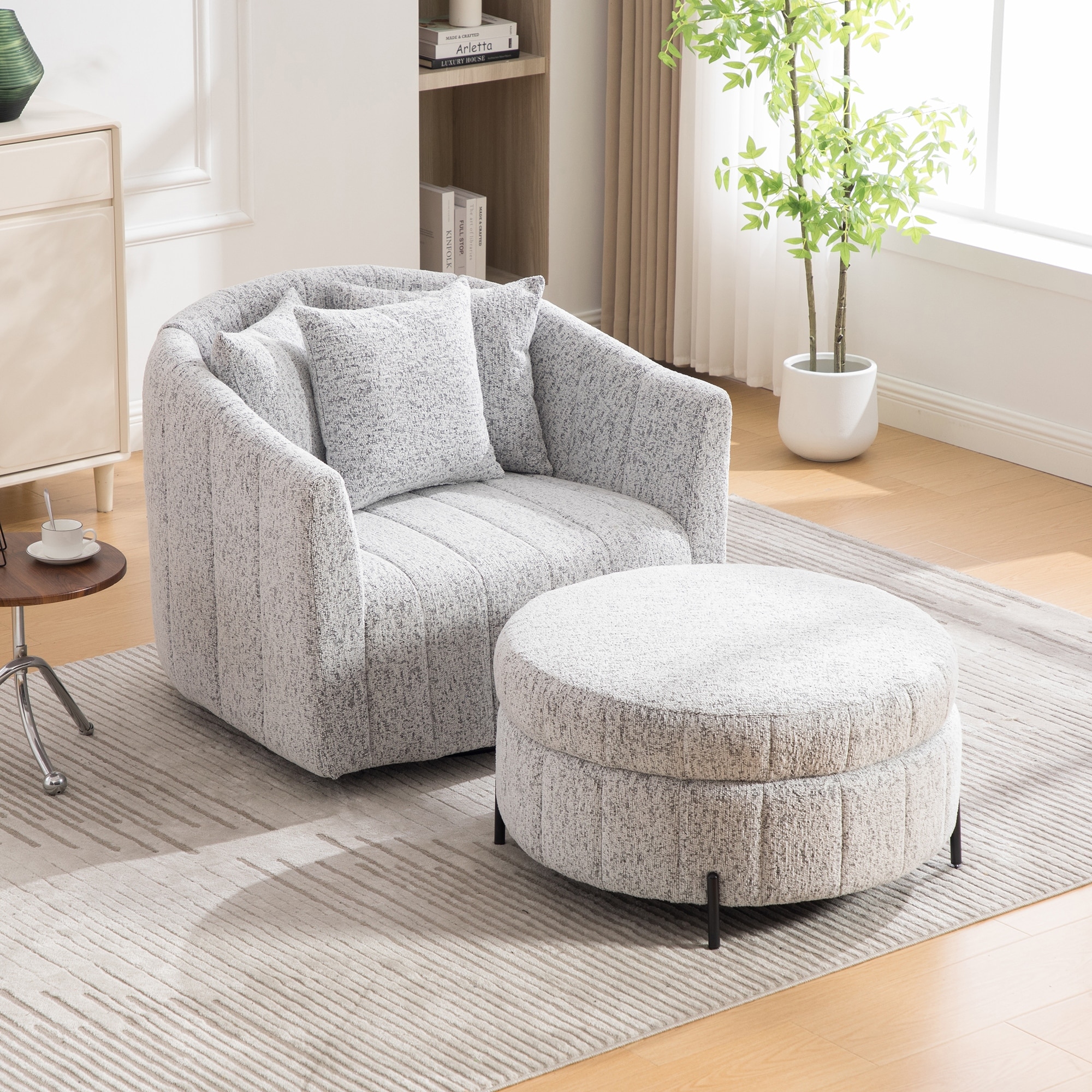 Barrel Chair Accent Chair Club Armchair with Storage Stool, Reading Chair Padded Chair Dressing Chair