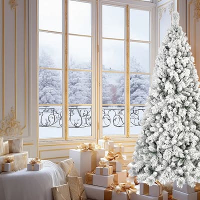 5FT Flocked Christmas Tree with 518 Tips-Snowy PVC & Hard Needle Branches, Hinged Structure for Easy Setup