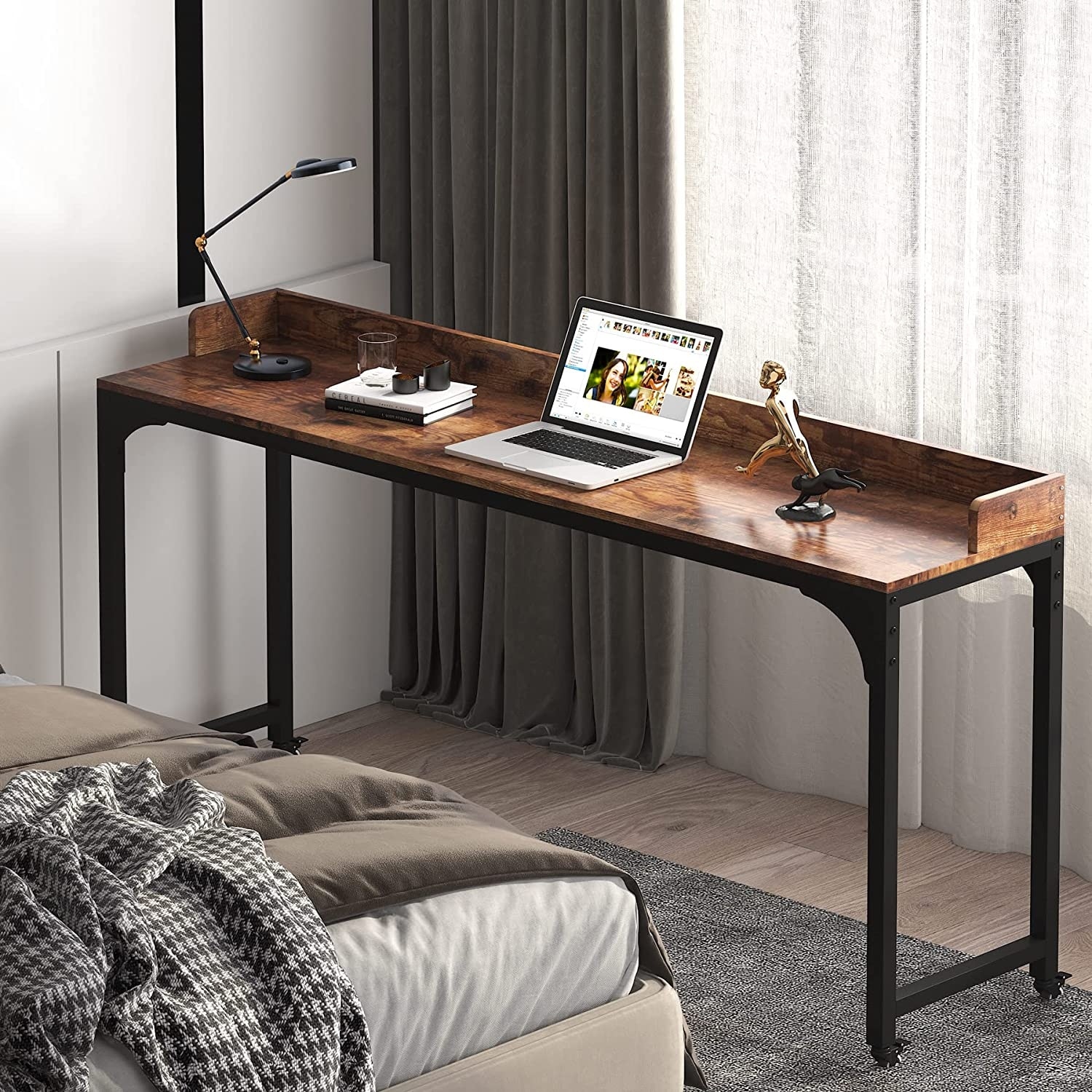Overbed Table with Wheels Mobile Computer Desk Standing Workstation Laptop Cart On Sale Bed Bath Beyond 35352551