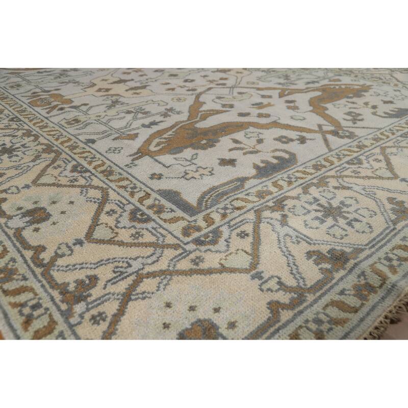 Transitional Oushak Indian Area Rug Handmade Grey Wool Carpet - 8'1" x 9'8" - Grey - 8'1" x 9'8"