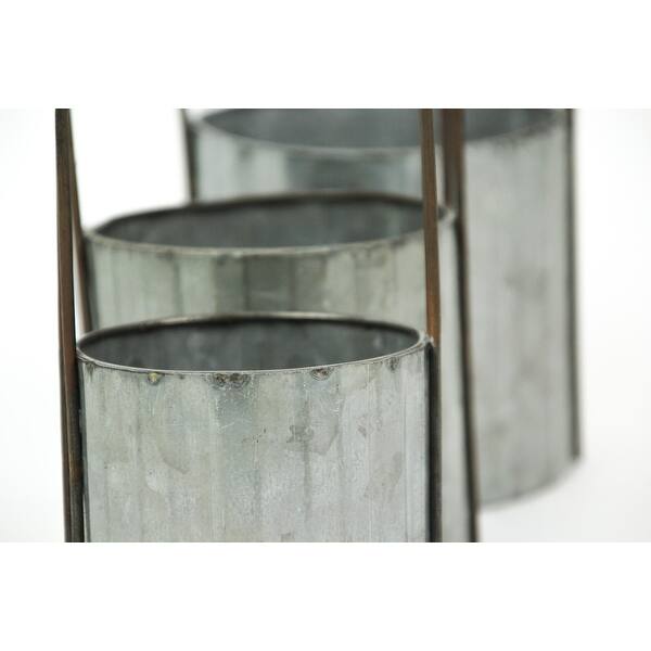Galvanized Zinc Finish 3 Piece Rustic Metal Candle Holder Set Grey