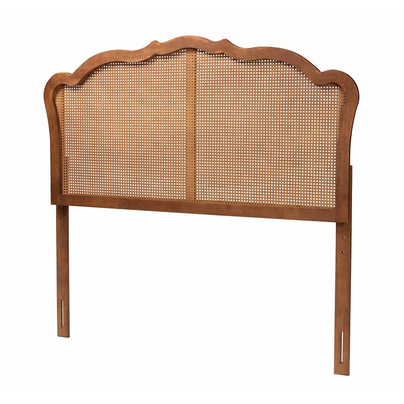 Leandra Classic and Traditional Ash Walnut Finished Wood Headboard with Rattan - King