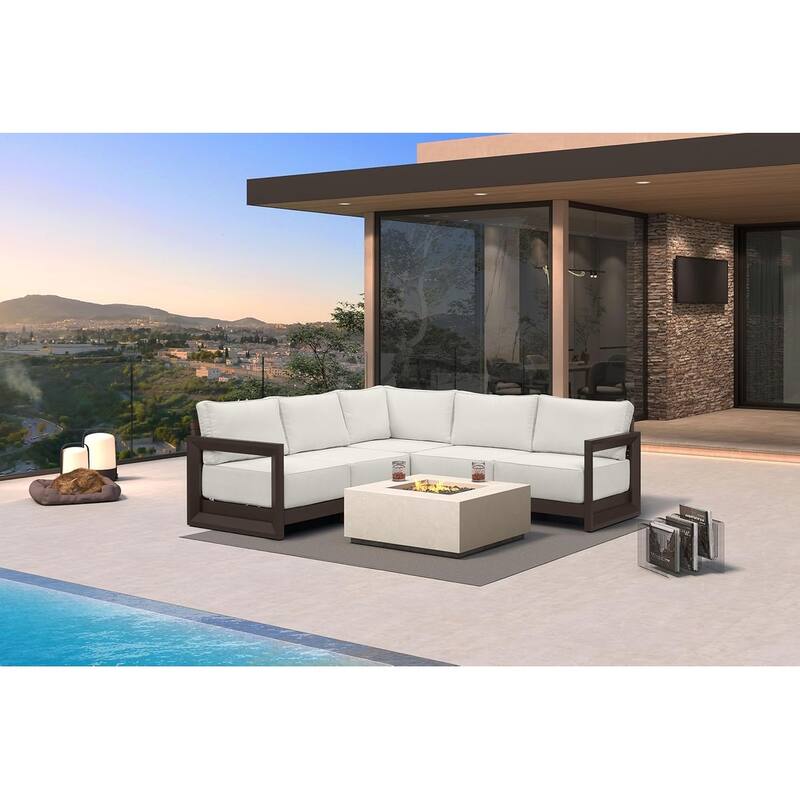 PURPLE LEAF Caesar Outdoor Couch with 9.6" white Thick Cushion and Table for Yard Porch Deck Outdoor Patio Conversation Sets - 5 Seats - L-shaped