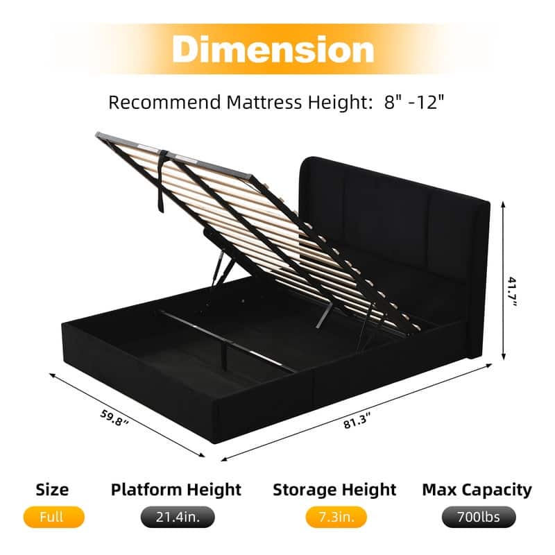 Modern Minimalist Upholstered Storage Bed with Lift-Up Platform