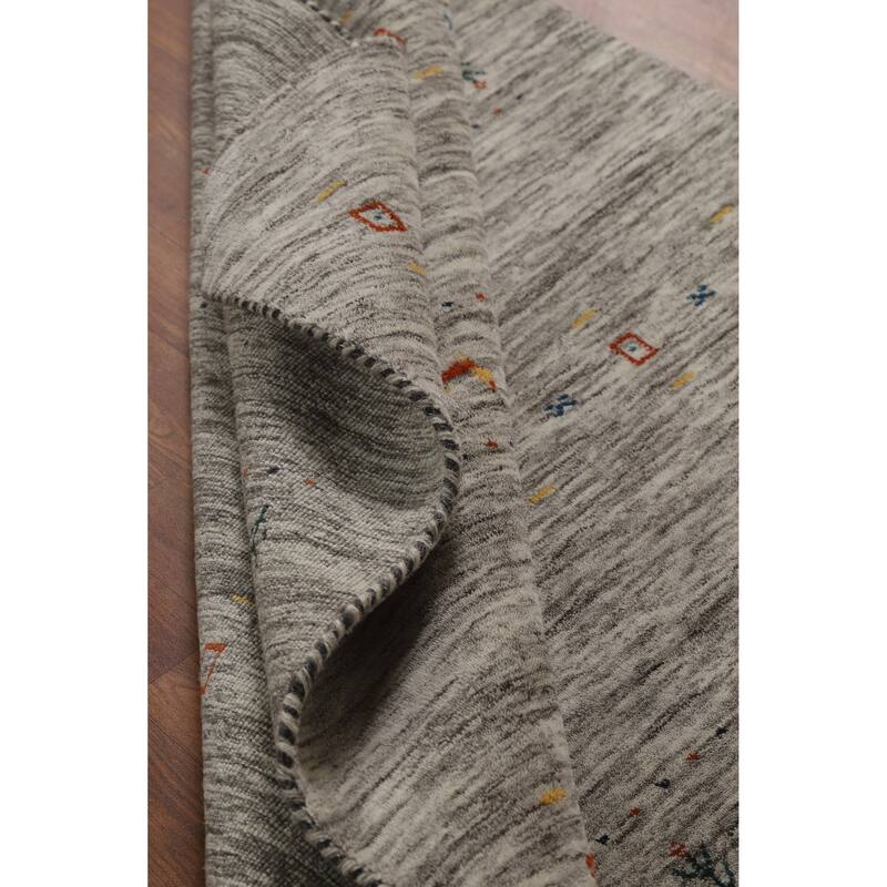 Hand Knotted Oriental 100% Wool Carpet Tribal Animal Pictorial Beige & Ivories Gabbeh Area Rug - 5' 11'' X 4' 1''