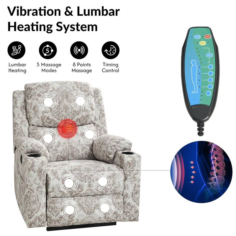 Larry Traditional Floral Dual Motor Heated Lift Assist Power Recliner with Massage by HULALA HOME
