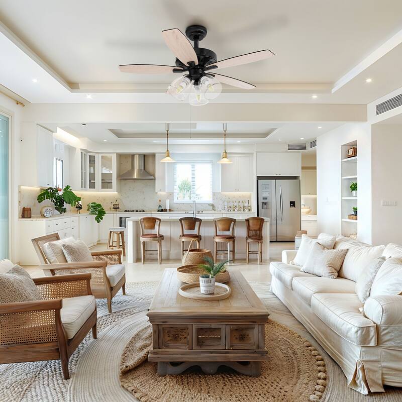 Moasis Farmhouse LED Ceiling Fan with Light And Clear Seeded Glass Light Kit