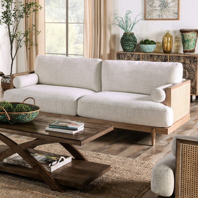 Jacques Mid Century Modern Rattan 3-piece Living Room Set by Furniture of America - Light Oak
