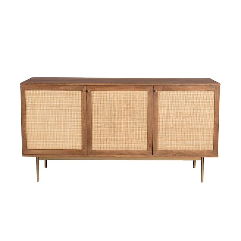 Curtis 3-Door Solid Wood with Natural Woven Cane Sideboard