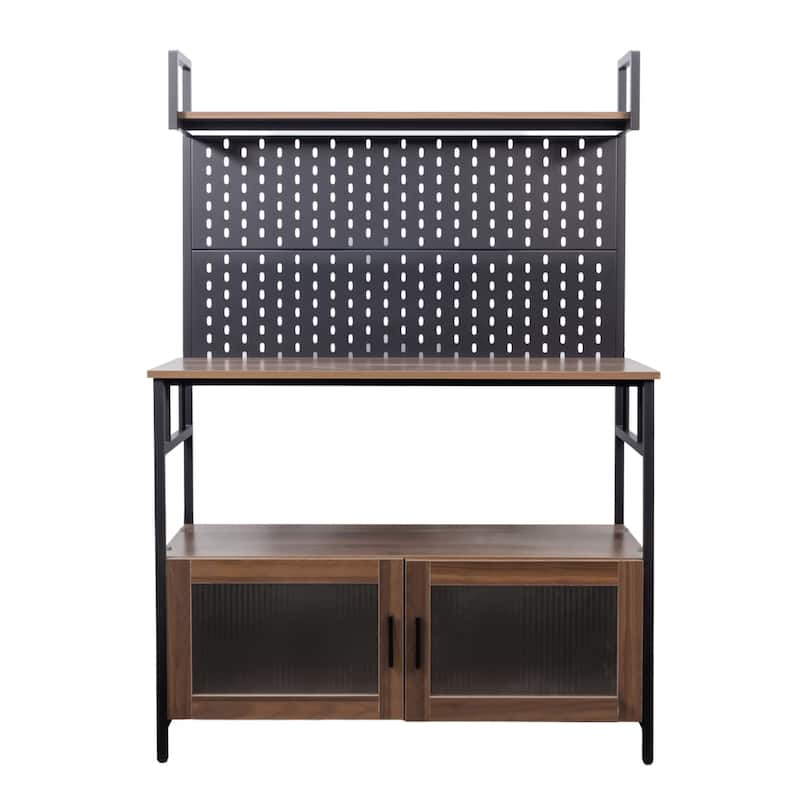 Kitchen Organizer Bakers Rack with Door, Microwave Oven Stand, Utility Storage Shelf
