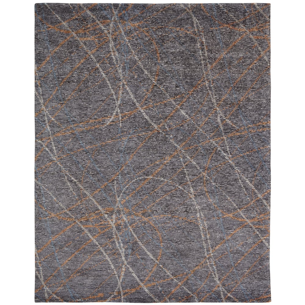 Modern Grey Hand-Knotted Wool & Viscose Area Rug