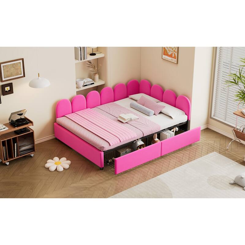 Velvet Daybed with Drawers and Soft Headboard
