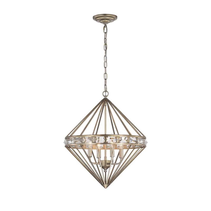 Mayne Aged Silver Geometric Pattern 4-Light Metal Cage Chandelier