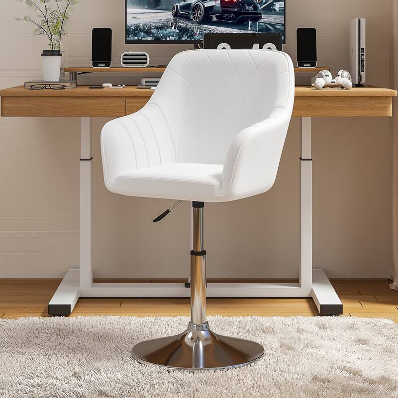 VECELO Vanity Chair Makeup Swivel Accent Chair Height Adjustable Round Back Tilt Chair
