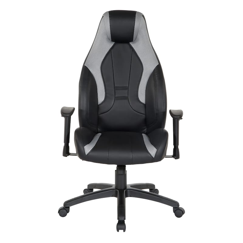 Commander Gaming Chair in Black Faux Leather and Grey Accents
