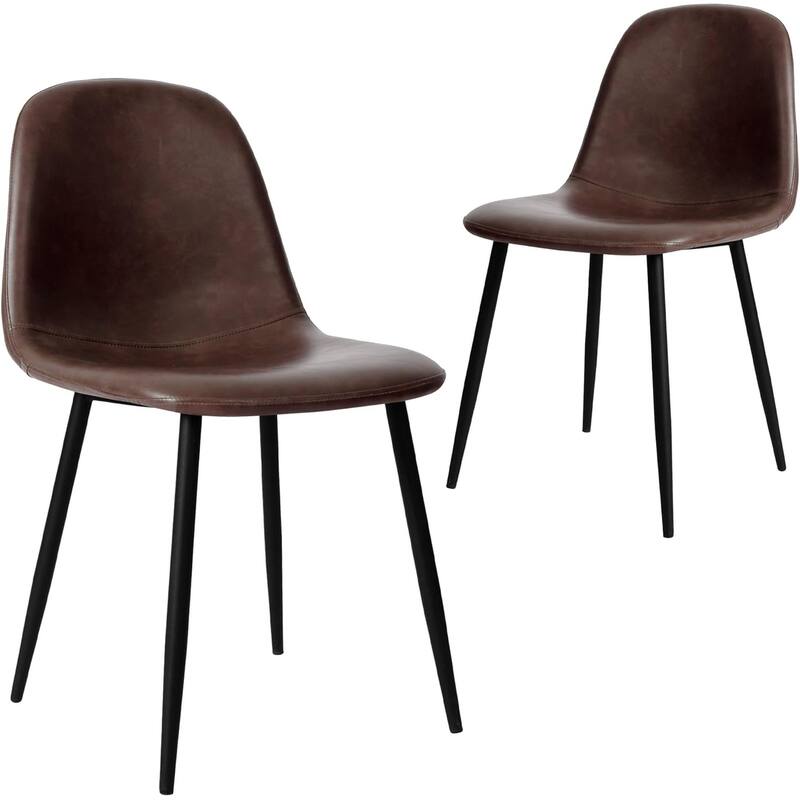 Faux Leather Dining Back Modern Side Chair, Set of 2, Dark Brown - Set of 2 - Black - Dining Height