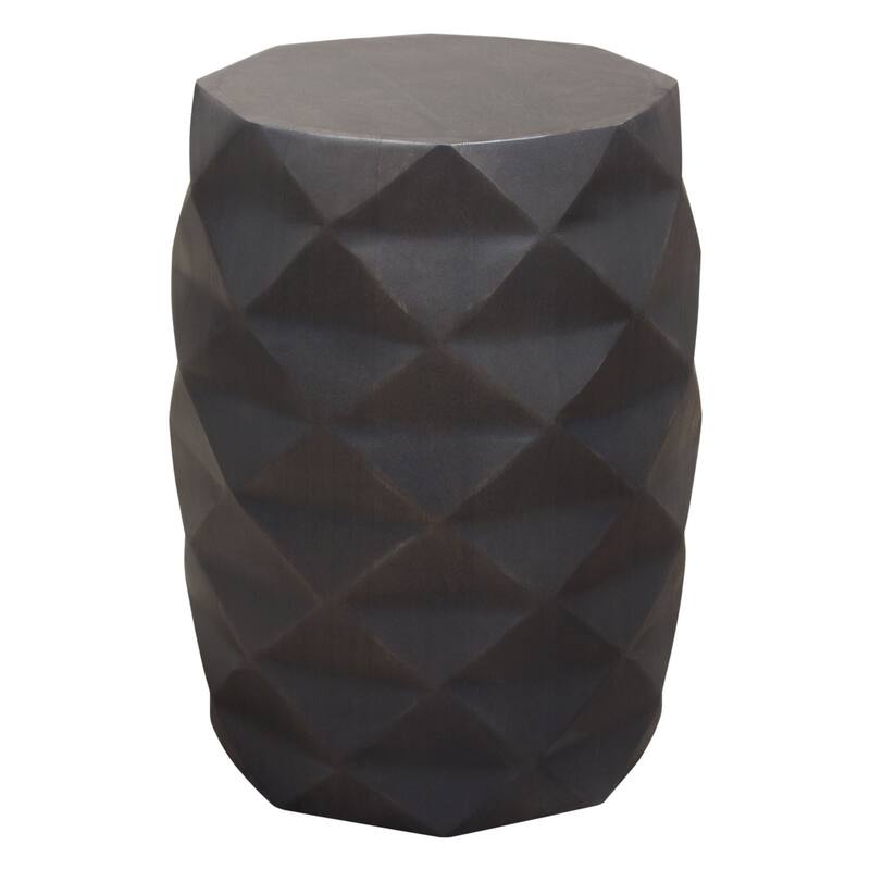 Fery Side End Table, 14 Inch, Smoke Gray Mango Wood w Geometric Motifs