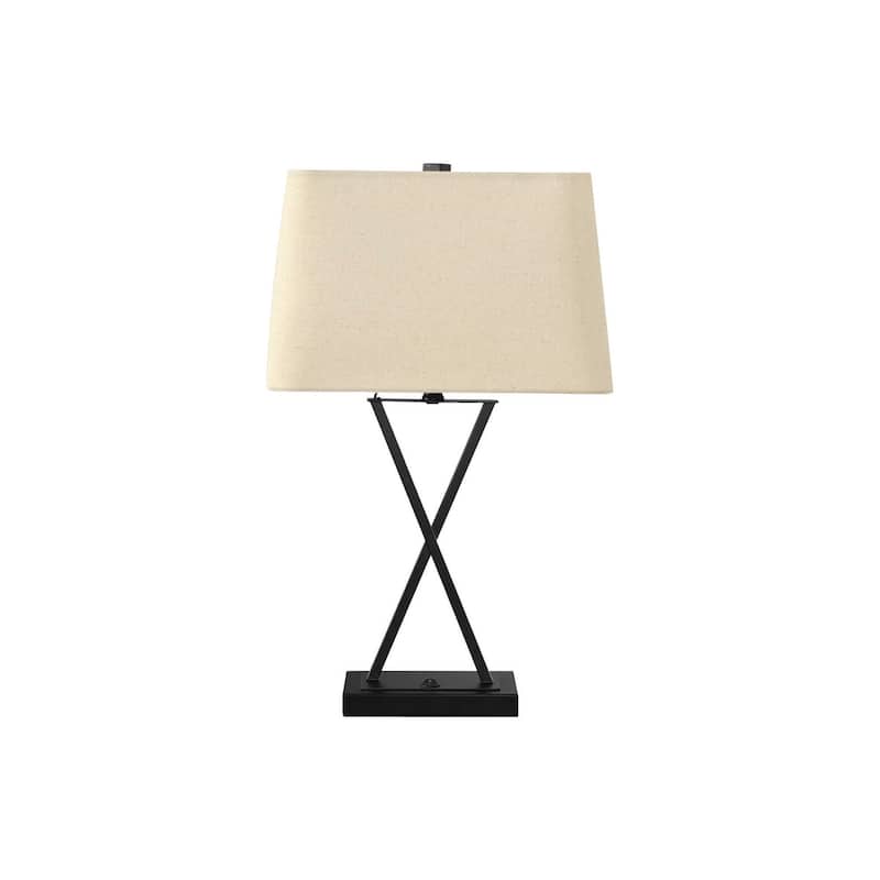 Lighting, 25"h, Table Lamp, Usb Port Included, Black Metal, Beige Shade, Transitional