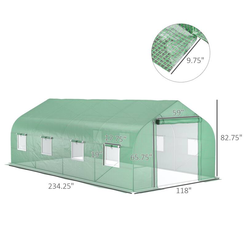 Outsunny 20' x 10' x 7' Walk-In Greenhouse, Outdoor Gardening Canopy Hot House with 8 Roll-up Windows