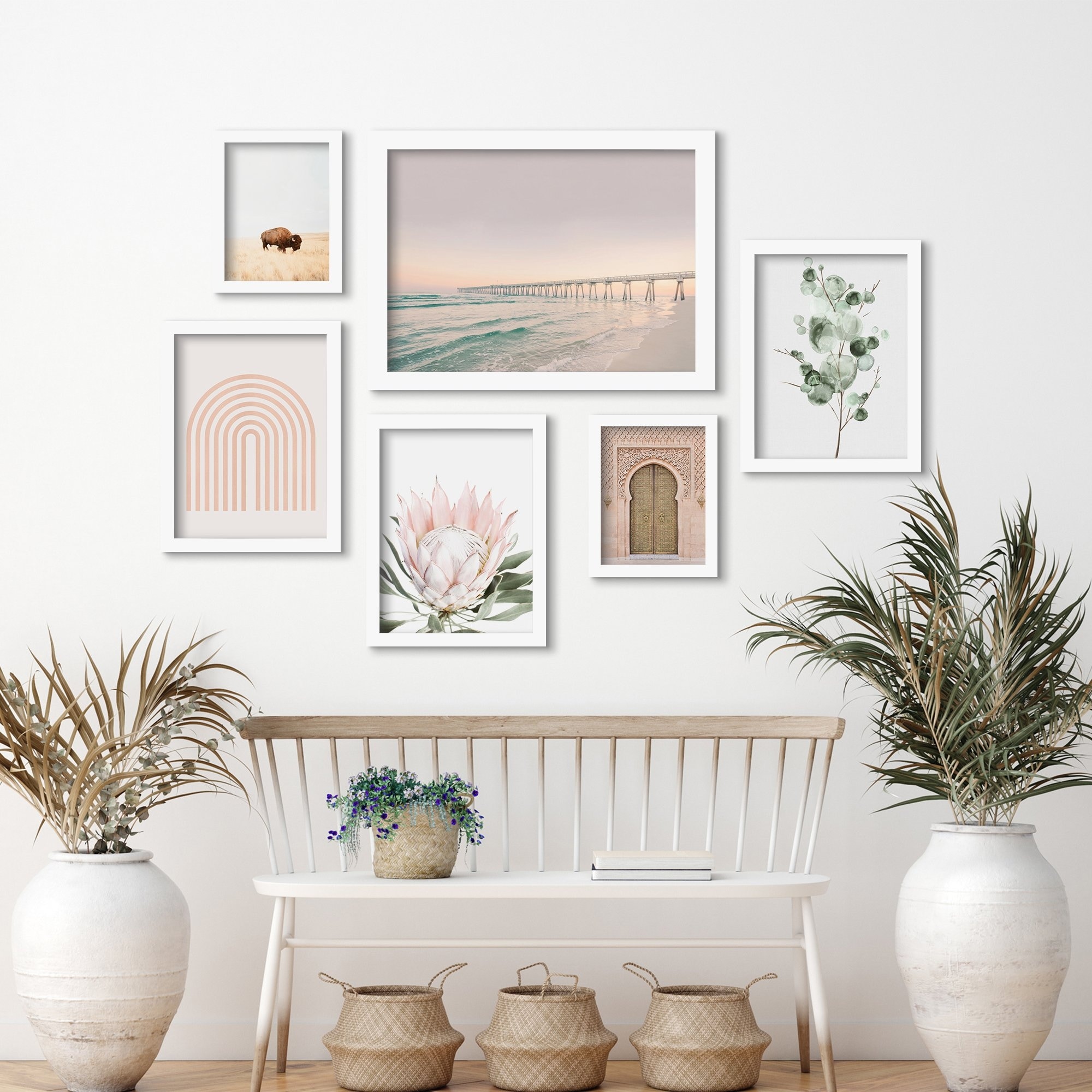 Beach Boardwalk 6 Piece Framed Print Gallery Wall Art Set