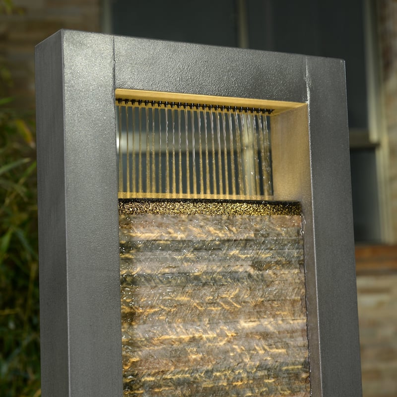 LED Lighted Zen Outdoor Garden Water Fountain with Stone Brick Accent - 48" - Gray