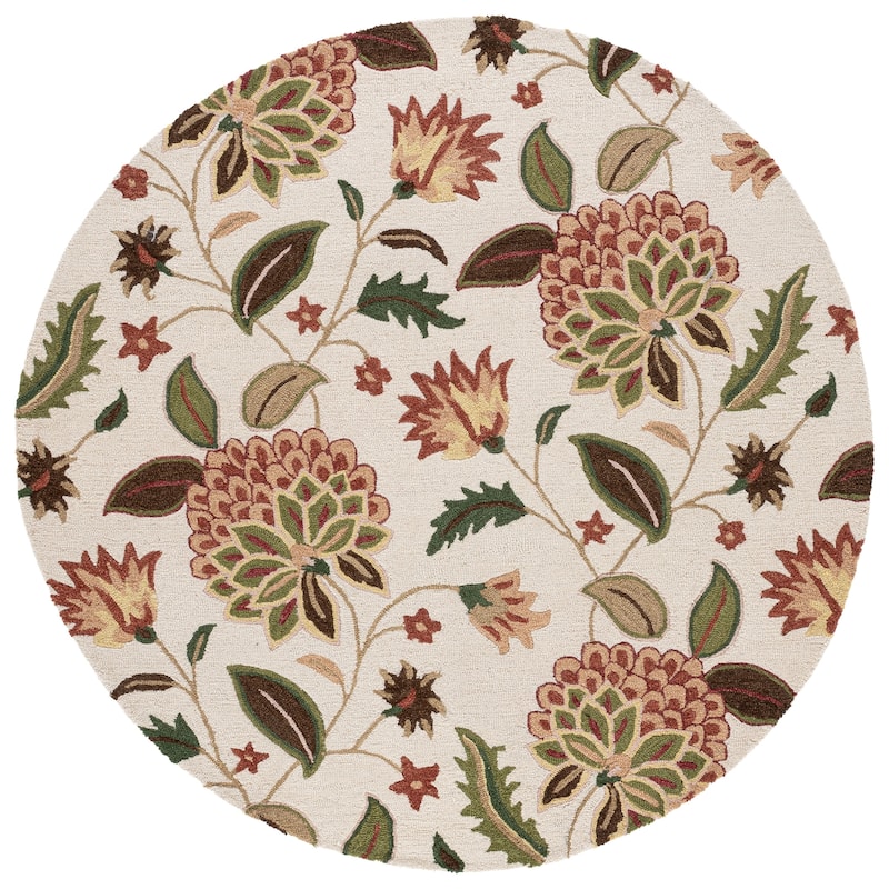 SAFAVIEH Handmade Jardin Shemsie Floral Wool Rug - 6' Round - Ivory/Green
