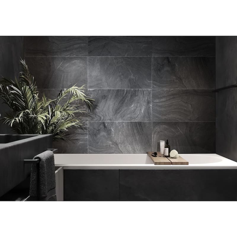 Apollo tile 12" x 24" Sculpt Matte Coal Black Porcelain Tile (10.76 sq ft/case) - 5 Pack