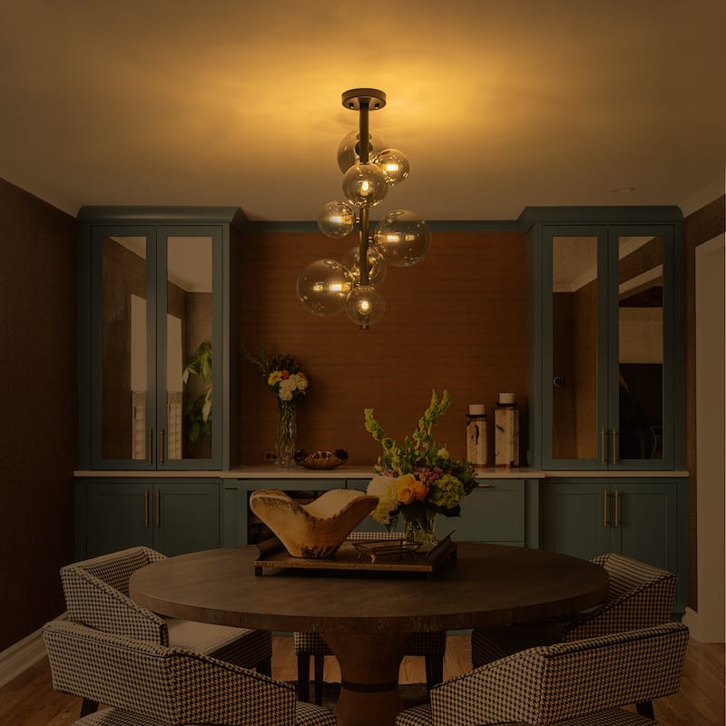 8 Lights Modern Semi-Flush Mount Ceiling Light Smoky Gray Glass Globe