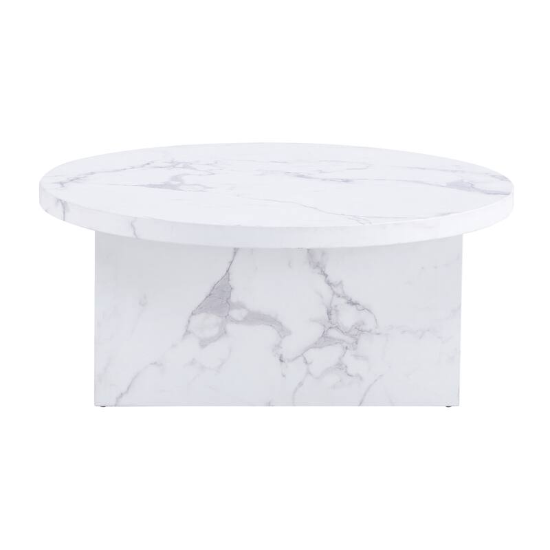 A white MDF material circular patterned coffee table, a 31.4-inch white center table, modern coffee table, suitable for