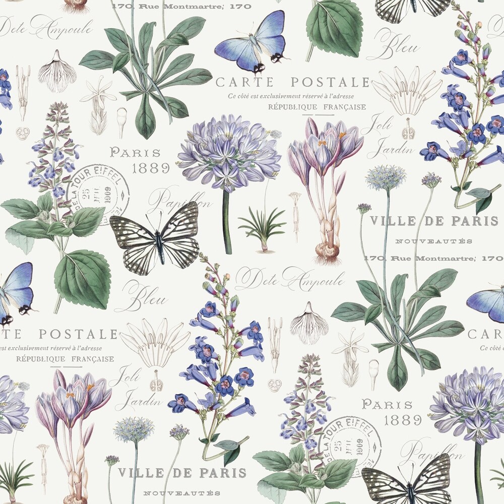 Wild Garden Botanical Drawer Liner / Iris Blue / Peel & Stick 