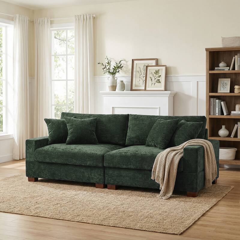 2 Set Chenille Upholstered Modular Sectional Sofa Chaise with Pillows