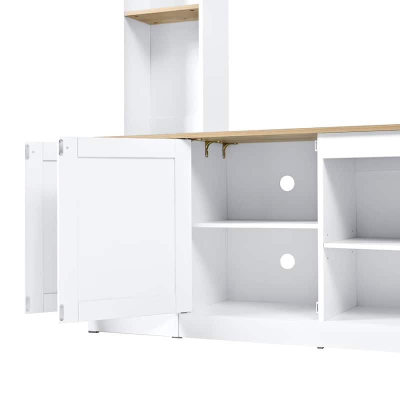 91" Arched Entertainment Center TV Stand with Bookshelves, Farmhouse Media Console, Large Wood Wall Unit for TVs Up to 70"