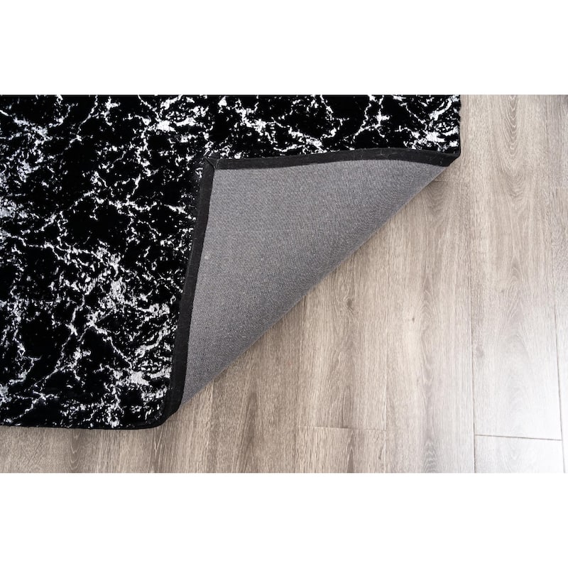 Chryso Collection Abstract Faux-Fur Rug with Foil